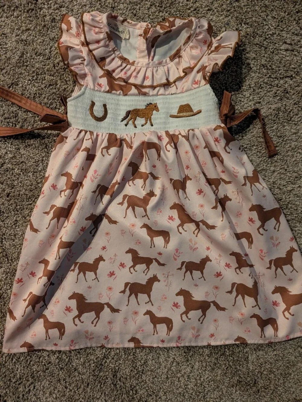 MINKPINK Pink Dress with Brown Horse Print and Brown Straps